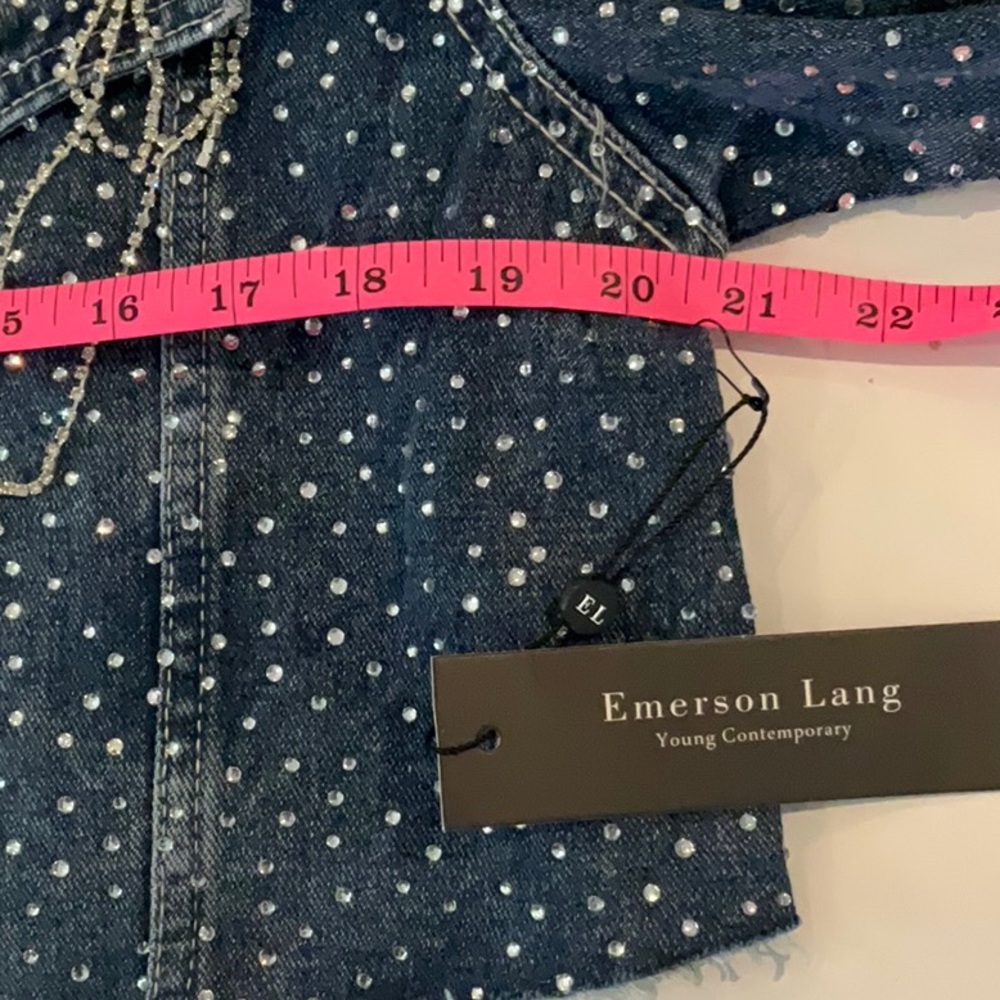 🎉HOST PICK🎉 NWT Studded Denim J Jacket With Rhinestone Fringes - Size Medium - Picture 8 of 8